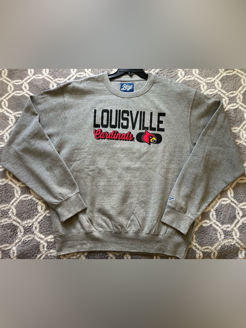 Blue 84 Louisville Cardinals Graphite Rusty Iron-LVU Crewneck Sweatshirt Size L